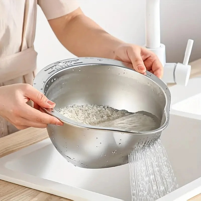 Meal Prep Rice - Nierdzewna miska do mycia ryżu ze